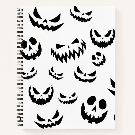 Jack O Lantern Pumpkin Face Zwart en Wit Notitieboek (Voorkant)