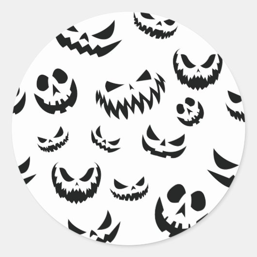Jack O Lantern Pumpkin Face Zwart en Wit Ronde Sticker (Voorkant)