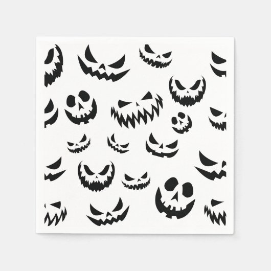 Jack O Lantern Pumpkin Face Zwart en Wit Servet (Voorkant)
