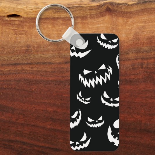 Jack O Lantern Pumpkin Face Zwart en Wit Sleutelhanger (Voorkant)