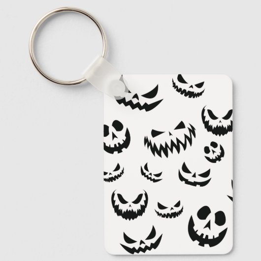 Jack O Lantern Pumpkin Face Zwart en Wit Sleutelhanger (Voorkant)