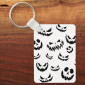 Jack O Lantern Pumpkin Face Zwart en Wit Sleutelhanger (Voorkant)