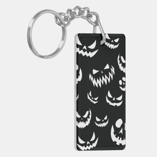 Jack O Lantern Pumpkin Face Zwart en Wit Sleutelhanger (Voorkant Links)