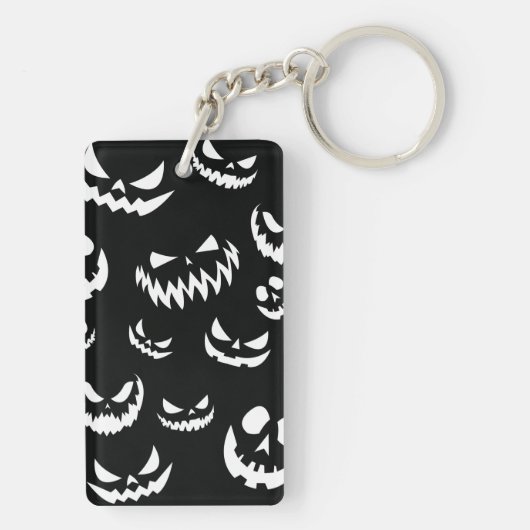 Jack O Lantern Pumpkin Face Zwart en Wit Sleutelhanger (achterkant)