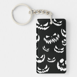 Jack O Lantern Pumpkin Face Zwart en Wit Sleutelhanger