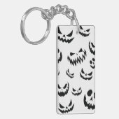 Jack O Lantern Pumpkin Face Zwart en Wit Sleutelhanger (Voorkant Links)