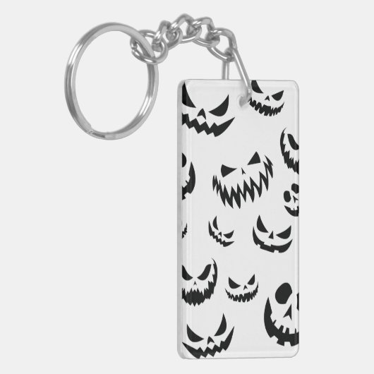 Jack O Lantern Pumpkin Face Zwart en Wit Sleutelhanger (Voorkant Links)