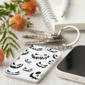 Jack O Lantern Pumpkin Face Zwart en Wit Sleutelhanger (Voorkant Rechts)