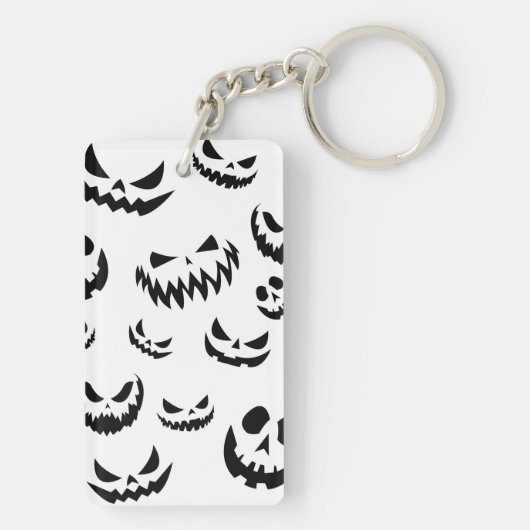 Jack O Lantern Pumpkin Face Zwart en Wit Sleutelhanger (achterkant)