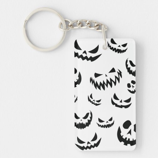 Jack O Lantern Pumpkin Face Zwart en Wit Sleutelhanger (Voorkant)