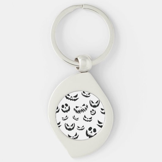 Jack O Lantern Pumpkin Face Zwart en Wit Sleutelhanger (Voorkant)
