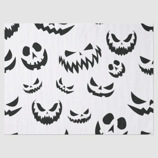 Jack O Lantern Pumpkin Face Zwart en Wit Tissuepapier (Voorkant)