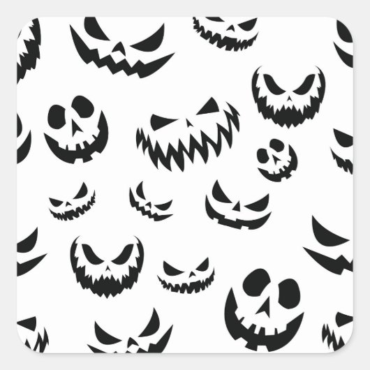 Jack O Lantern Pumpkin Face Zwart en Wit Vierkante Sticker (Voorkant)
