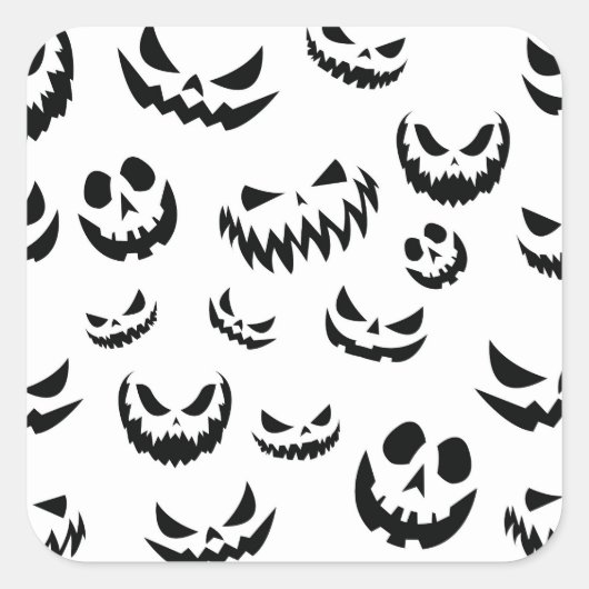Jack O Lantern Pumpkin Face Zwart en Wit Vierkante Sticker (Voorkant)