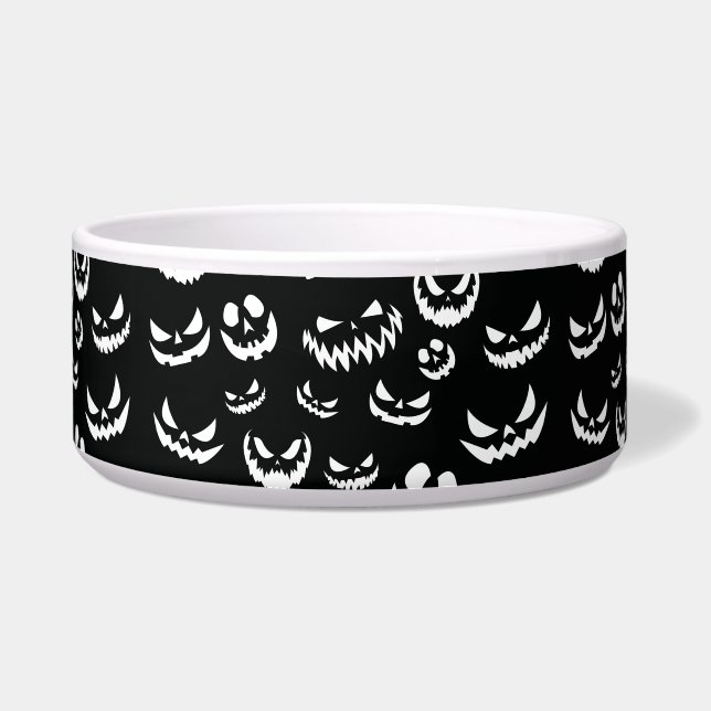 Jack O Lantern Pumpkin Face Zwart en Wit Voerbakje (Voorkant)
