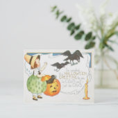 Jack O Lantern Pumpkin Ghost Crow Candle Girl Briefkaart (Staand voorkant)