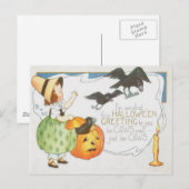 Jack O Lantern Pumpkin Ghost Crow Candle Girl Briefkaart (Voorkant / Achterkant)