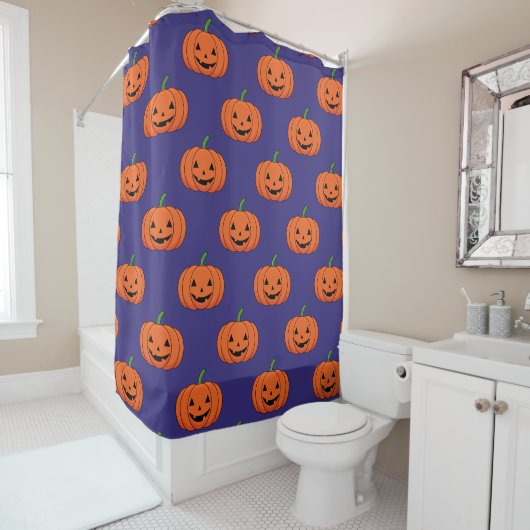 Jack-O'-Lantern Pumpkin Halloween Pattern Douchegordijn (In situ)