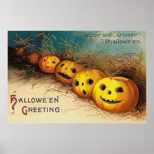 Jack O' Lantern Pumpkin Hay Field Poster (Voorkant)
