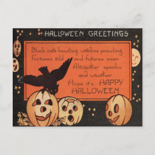 Jack O' Lantern Pumpkin Owl Stars Briefkaart