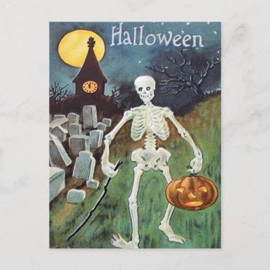 Jack O' Lantern Pumpkin Skeleton begraafplaats Briefkaart (Voorkant)