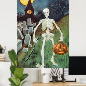 Jack O' Lantern Pumpkin Skeleton begraafplaats Poster (Thuiskantoor)