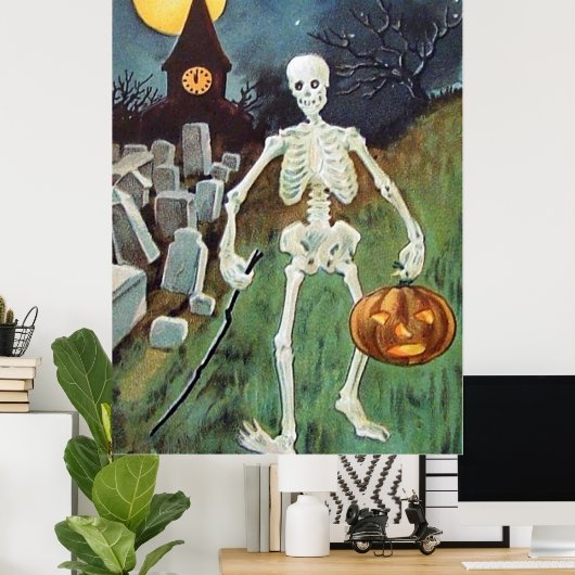 Jack O' Lantern Pumpkin Skeleton begraafplaats Poster (Thuiskantoor)
