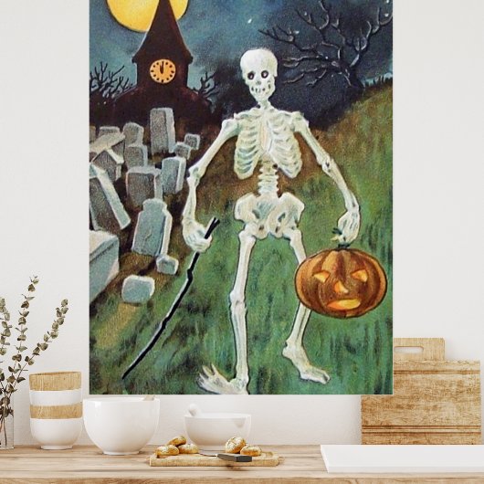 Jack O' Lantern Pumpkin Skeleton begraafplaats Poster (Keuken)
