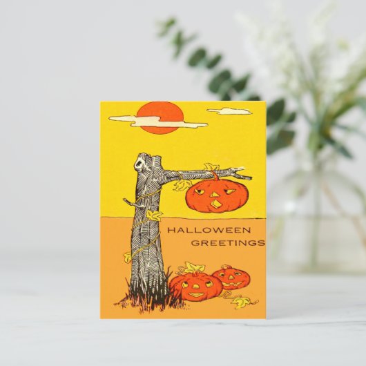 Jack O' Lantern Pumpkin Tree Leaves Briefkaart (Staand voorkant)