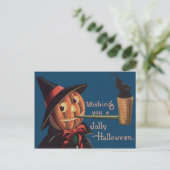 Jack O' Lantern Pumpkin Witch Pipe Briefkaart (Staand voorkant)