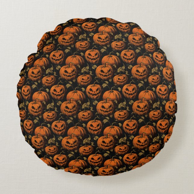  Jack O Lantern Rond Kussen (Voorkant)