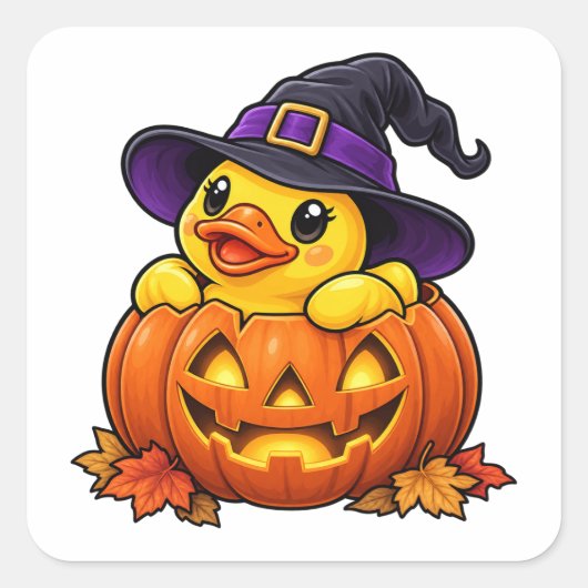 Jack-o'-Lantern Rubber Eend Halloween Vierkante Sticker (Voorkant)