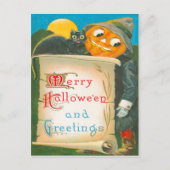 Jack O Lantern Scarecrow Black Cat Briefkaart (Voorkant)