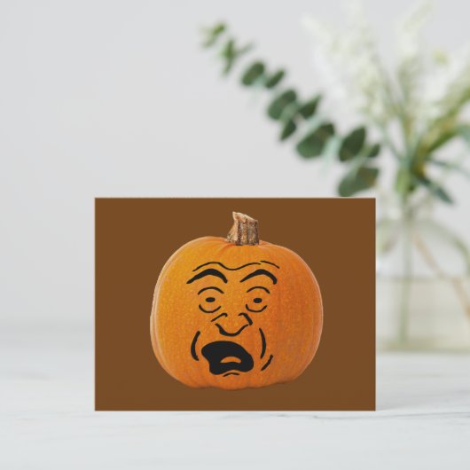 Jack o' Lantern Scared Face, Halloween Pumpkin Briefkaart (Staand voorkant)