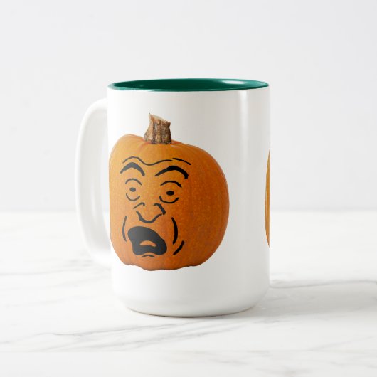 Jack o' Lantern Scared Face, Halloween Pumpkin Tweekleurige Koffiemok (Voorkant links)