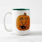 Jack o' Lantern Scared Face, Halloween Pumpkin Tweekleurige Koffiemok (Links)