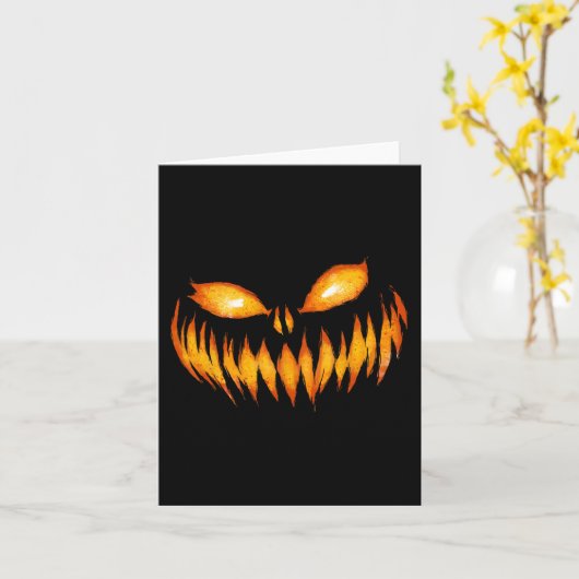Jack O Lantern Scary Carved Pumpkin Face Halloween Kaart (Gele Bloem)