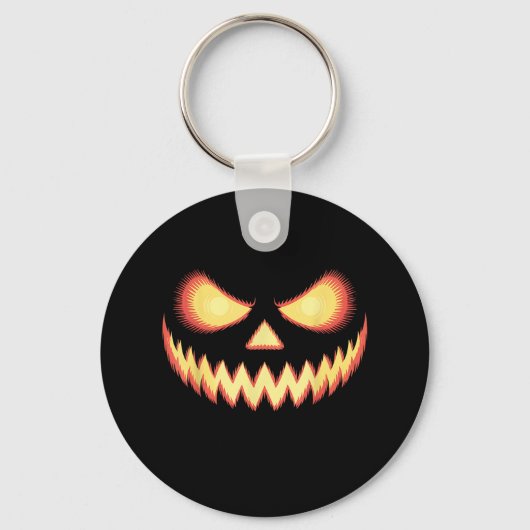Jack O Lantern Scary Carved Pumpkin Face Halloween Sleutelhanger (Voorkant)