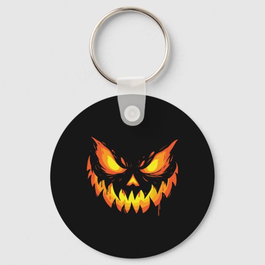 Jack O Lantern Scary Carved Pumpkin Face Halloween Sleutelhanger (Voorkant)
