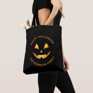 Jack O Lantern Sinaasappel Zwart Halloween familie Tote Bag