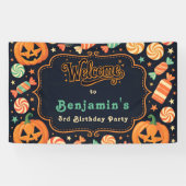 Jack-O'-Lantern & Snoep Halloween Verjaardagsfeest Spandoek (Horizontaal)