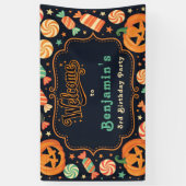 Jack-O'-Lantern & Snoep Halloween Verjaardagsfeest Spandoek (Verticaal)