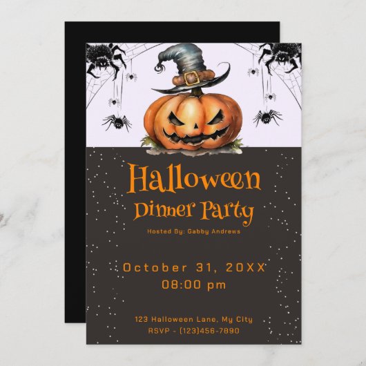 Jack-O' Lantern Spiderwebs Halloween Diner Party Kaart (Voorkant / Achterkant)