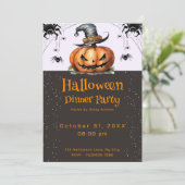 Jack-O' Lantern Spinnenwebben Halloween Dinerfeest Kaart (Staand voorkant)