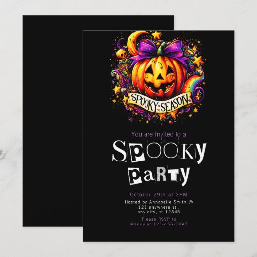 Jack-O' Lantern Spooky Minimalist Halloween Party Kaart (Voorkant / Achterkant)