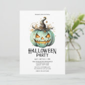 Jack-o-Lantern Spooky Mint Halloween Party Kaart (Staand voorkant)