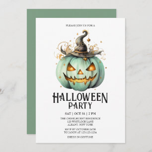 Jack-o-Lantern Spooky Mint Halloween Party Kaart