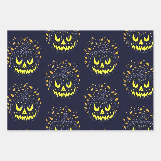 Jack O Lantern Spooky Pumpkin Halloween Black Inpakpapier Vel (Voorkant)