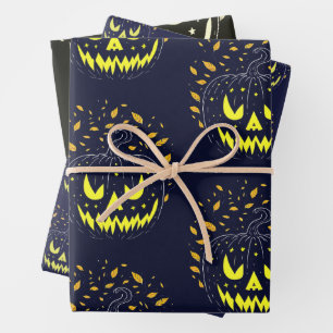 Jack O Lantern Spooky Pumpkin Halloween Black Inpakpapier Vel