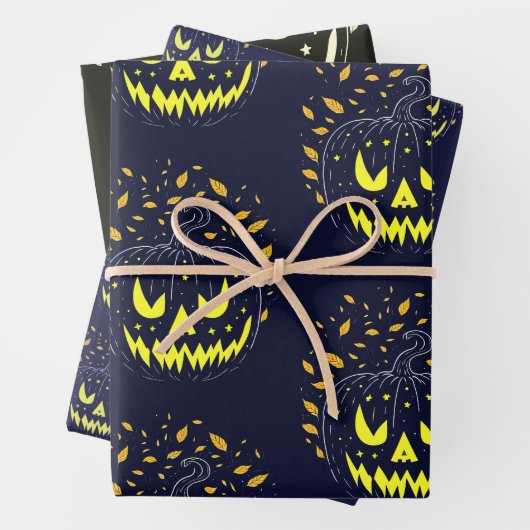 Jack O Lantern Spooky Pumpkin Halloween Black Inpakpapier Vel (In situ)